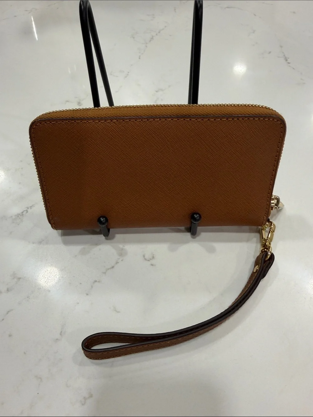 Michael Kors Tan Saffiano Zip Wristlet Card Holder